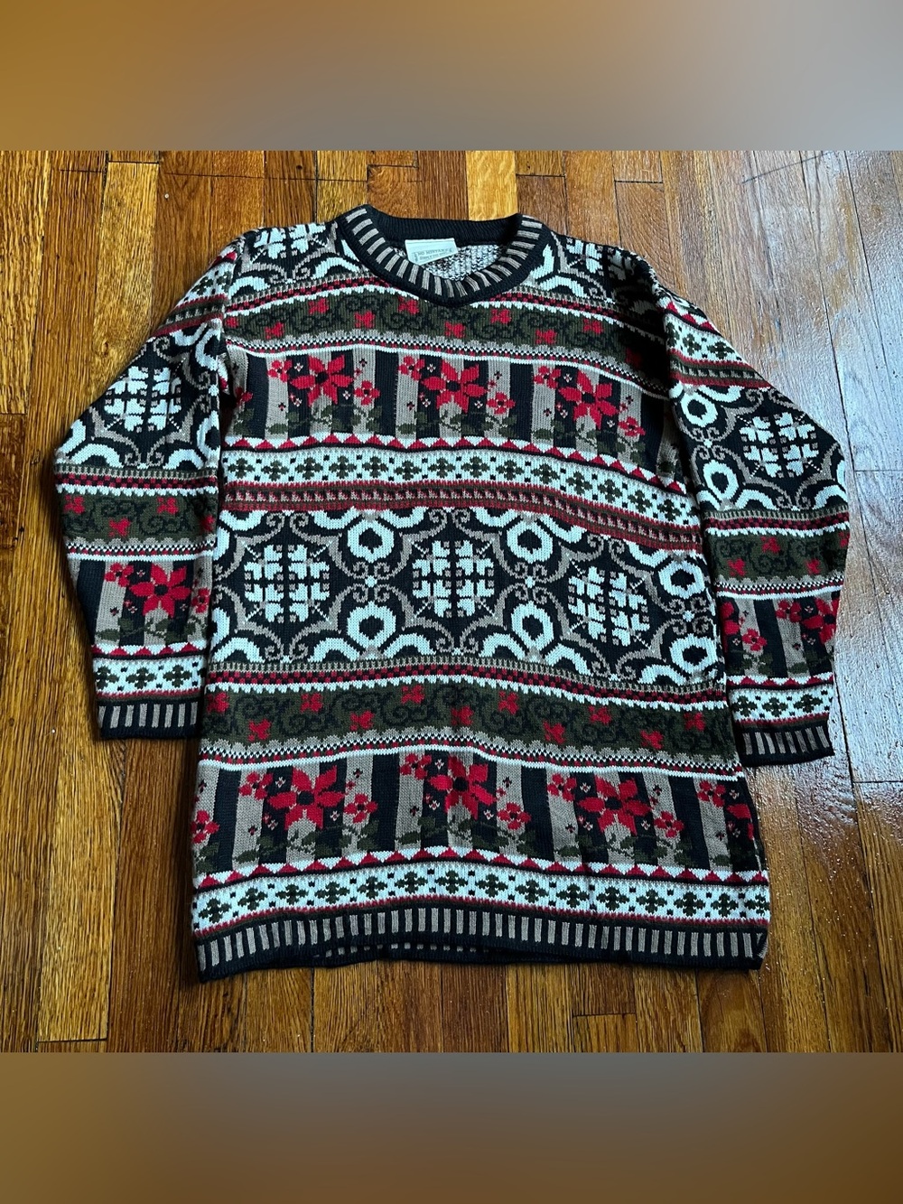 Earth tone handmade knit patterned sweater dress